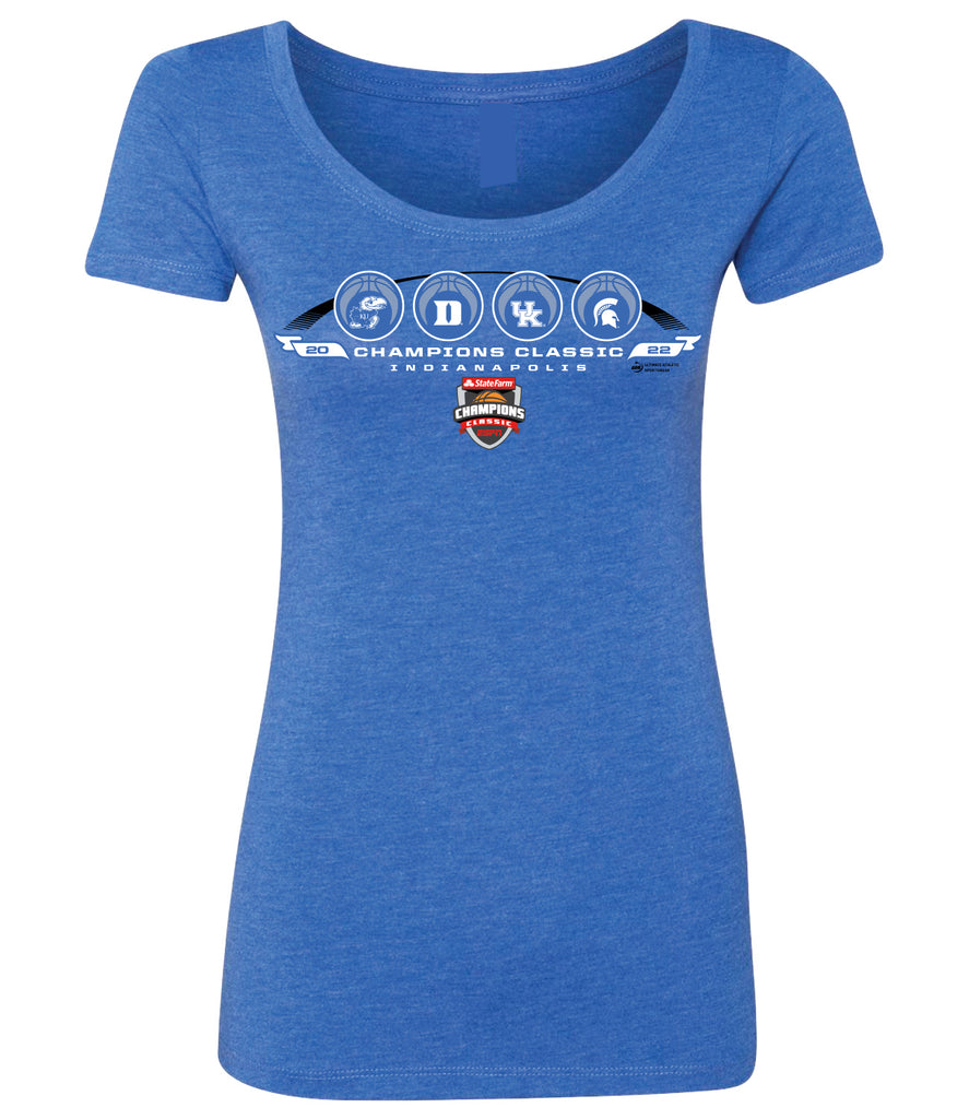 2022 Champions Classic | Logo Balls Blue Heather Ladies Scoop Neck Tee